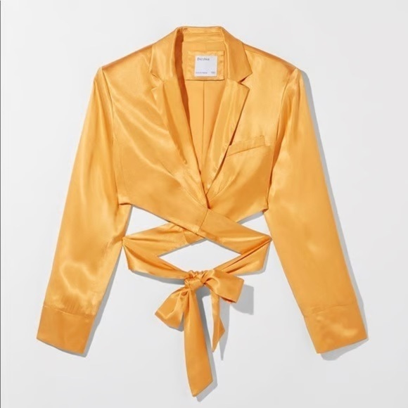 NWT. Bershka Orange Satin Cropped Blazer. Size L - Picture 3 of 10